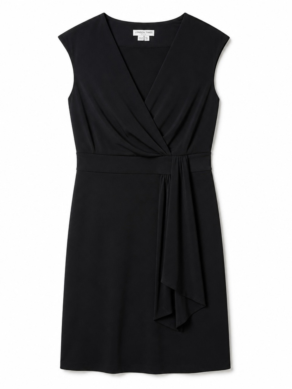 LONDON TIMES Black Sleeveless Midi Wrap Dress Size 8